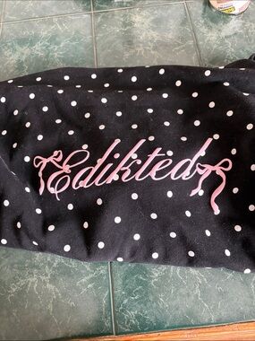 Edikted Black Polka Dot Sweatshirt with Pink Script Logo